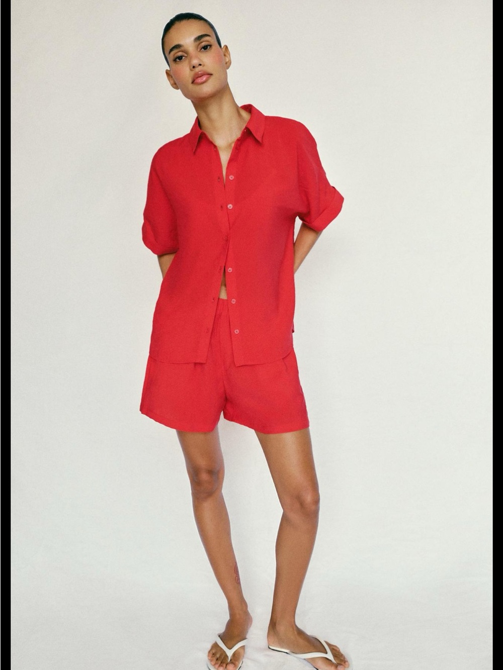 Zara Red Flowy Button Down Shirt
